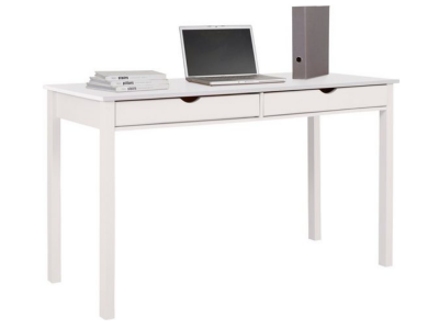 Escrivaninha de madeira branco lavado com 2 gavetas 140cm / Coleção Gava